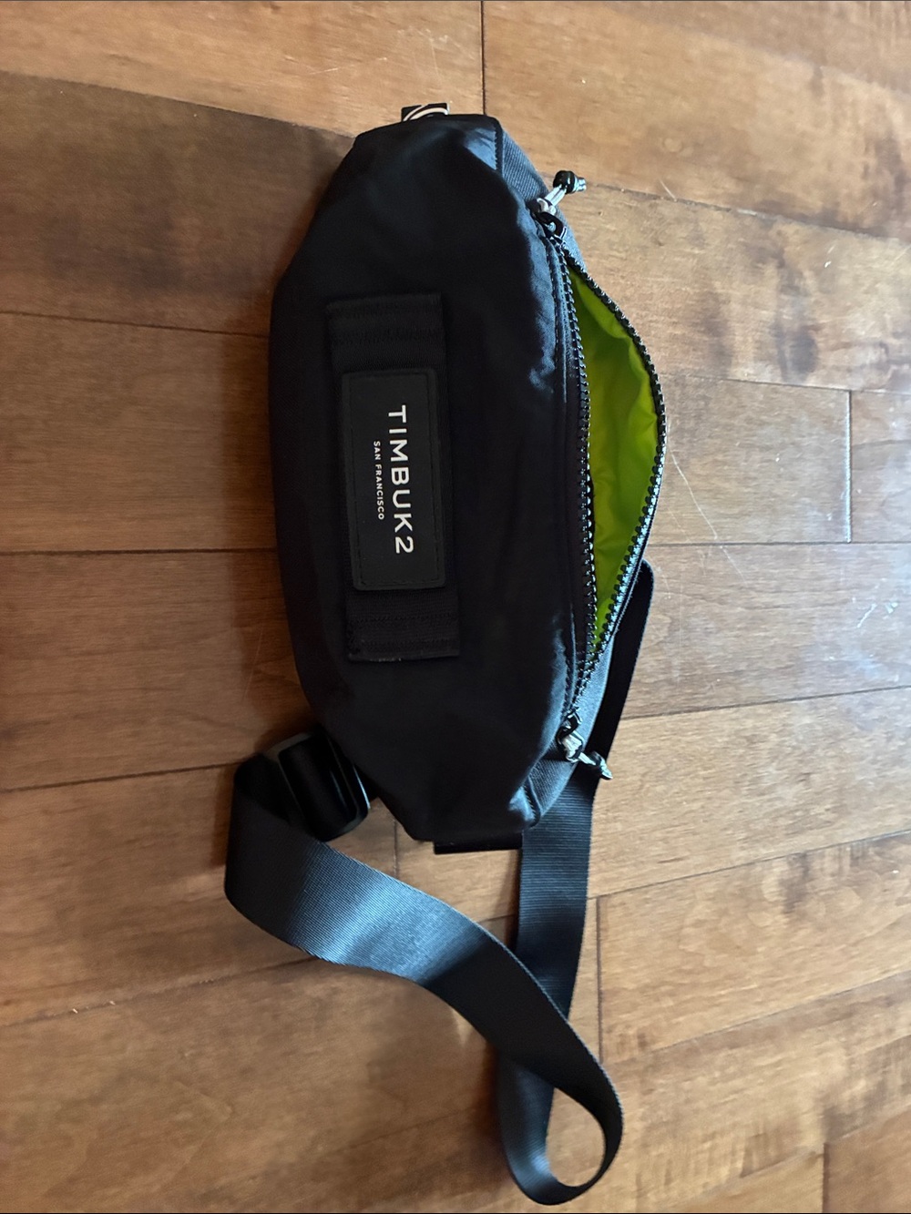 Timbuk2 Black Sling Belt Bag with Lime Green Interior